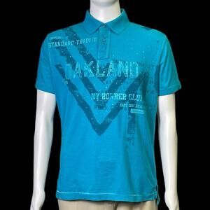Y2K Original Arizona Jean Company Turquoise Blue Graphic Polo Shirt Men's Large